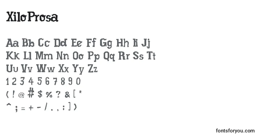 Czcionka XiloProsa – alfabet, cyfry, specjalne znaki