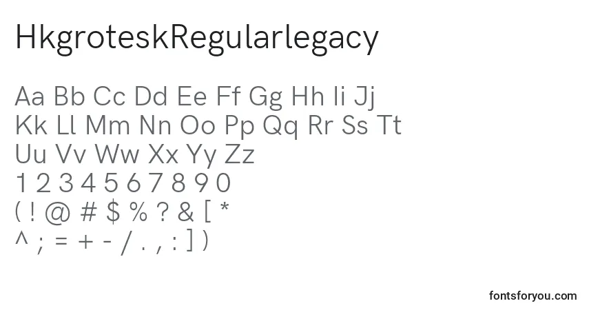 A fonte HkgroteskRegularlegacy – alfabeto, números, caracteres especiais