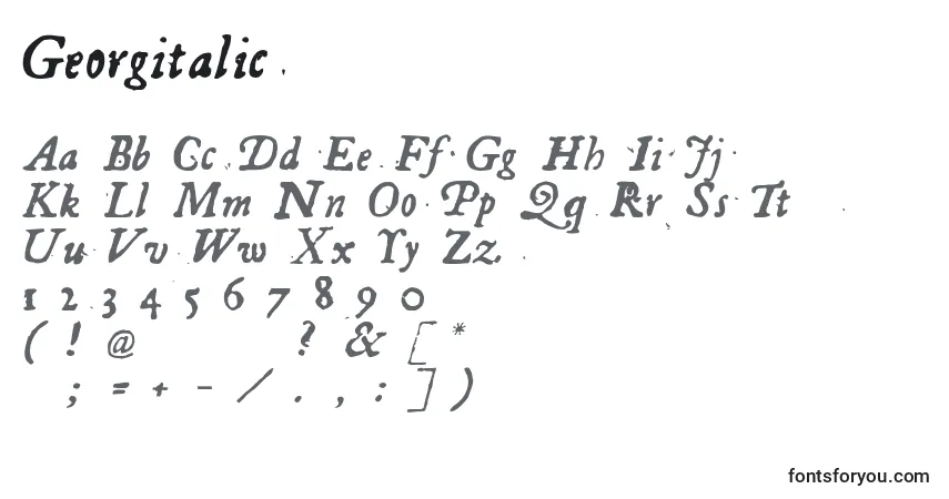 A fonte Georgitalic – alfabeto, números, caracteres especiais
