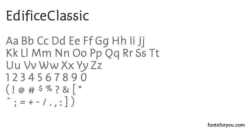 A fonte EdificeClassic – alfabeto, números, caracteres especiais