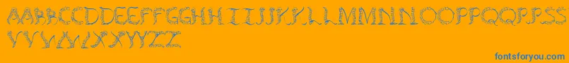 Tenchceliber-Schriftart – Blaue Schriften auf orangefarbenem Hintergrund