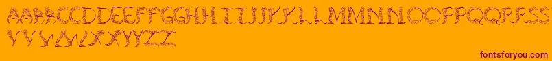 Tenchceliber-Schriftart – Violette Schriften auf orangefarbenem Hintergrund