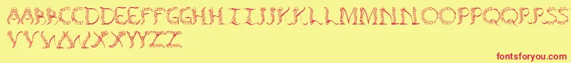 Tenchceliber-Schriftart – Rote Schriften auf gelbem Hintergrund