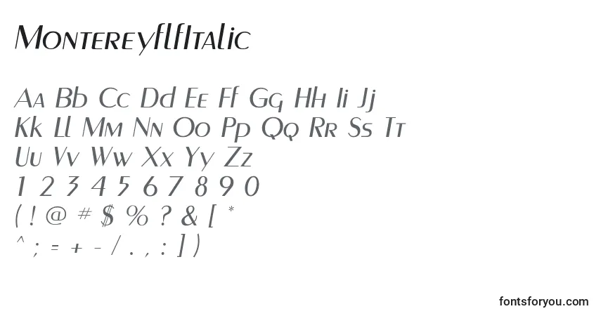 Шрифт MontereyflfItalic – алфавит, цифры, специальные символы