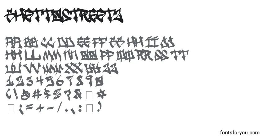 Schriftart GhettoStreetz – Alphabet, Zahlen, spezielle Symbole
