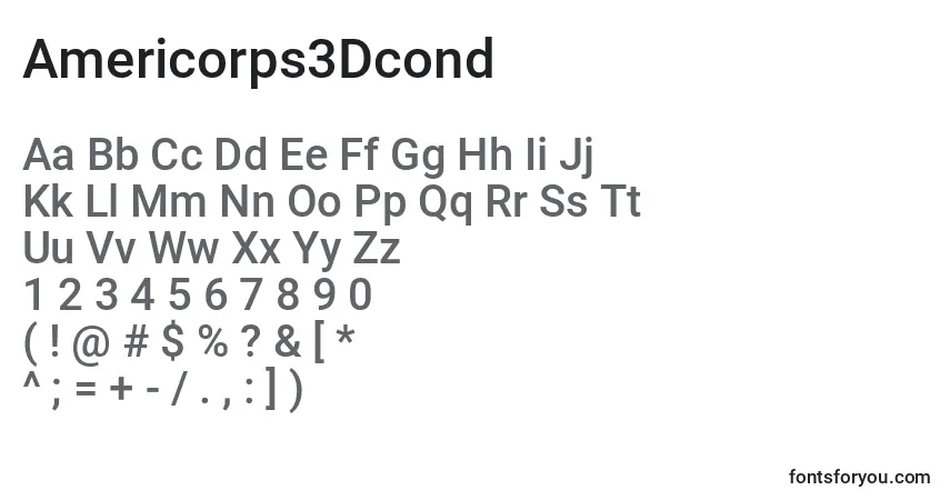 Czcionka Americorps3Dcond – alfabet, cyfry, specjalne znaki
