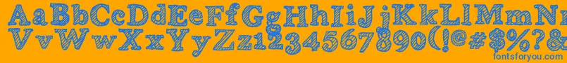 WobblyBob-Schriftart – Blaue Schriften auf orangefarbenem Hintergrund