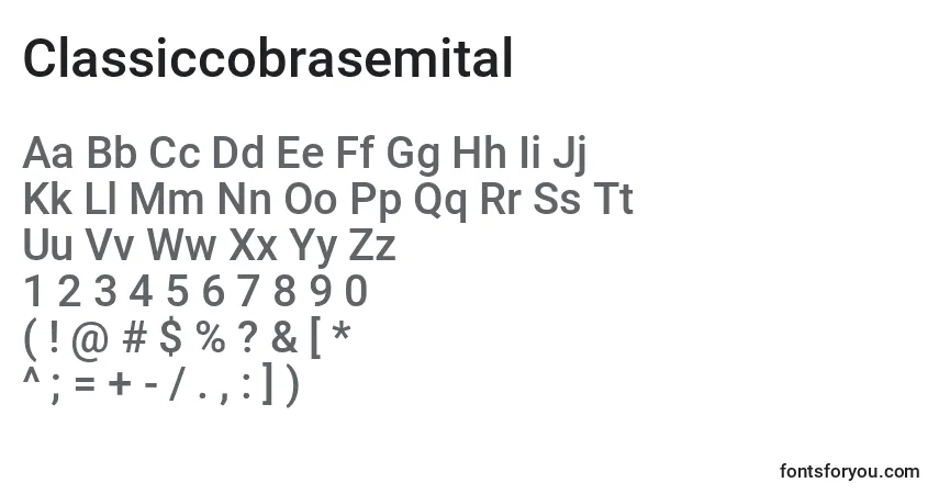 Czcionka Classiccobrasemital – alfabet, cyfry, specjalne znaki