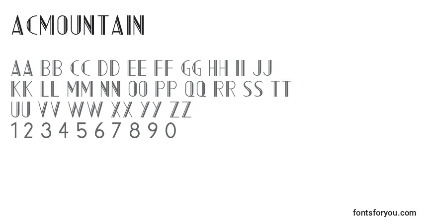 Schriftart Acmountain – Alphabet, Zahlen, spezielle Symbole