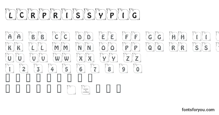A fonte LcrPrissyPig – alfabeto, números, caracteres especiais