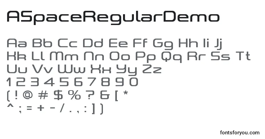 Fuente ASpaceRegularDemo - alfabeto, números, caracteres especiales