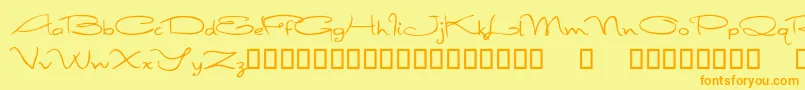 フォントFirstImpressions – オレンジの文字が黄色の背景にあります。