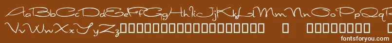 FirstImpressions-Schriftart – Weiße Schriften auf braunem Hintergrund
