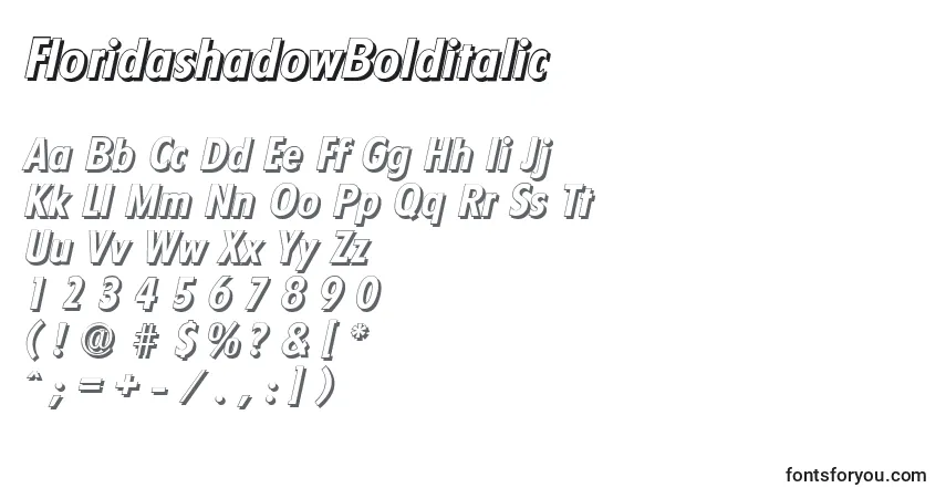 A fonte FloridashadowBolditalic – alfabeto, números, caracteres especiais