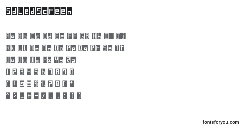 Czcionka SdLedScreen – alfabet, cyfry, specjalne znaki