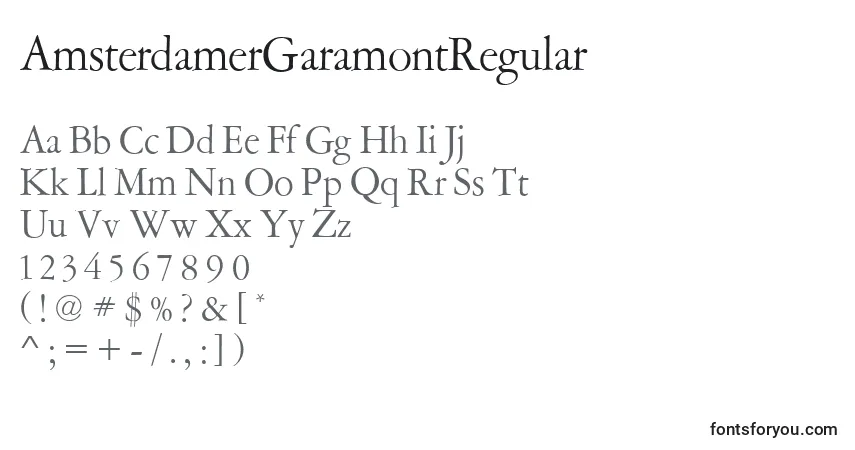 Czcionka AmsterdamerGaramontRegular – alfabet, cyfry, specjalne znaki