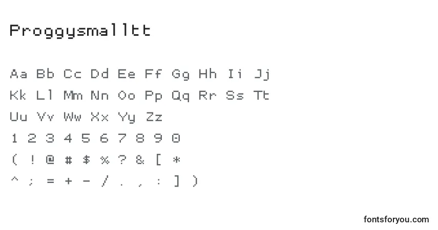 Fuente Proggysmalltt - alfabeto, números, caracteres especiales