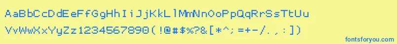 フォントProggysmalltt – 青い文字が黄色の背景にあります。