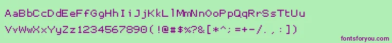 Proggysmalltt-Schriftart – Violette Schriften auf grünem Hintergrund