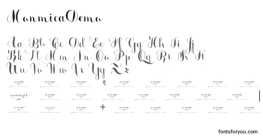 Czcionka MonmicaDemo – alfabet, cyfry, specjalne znaki