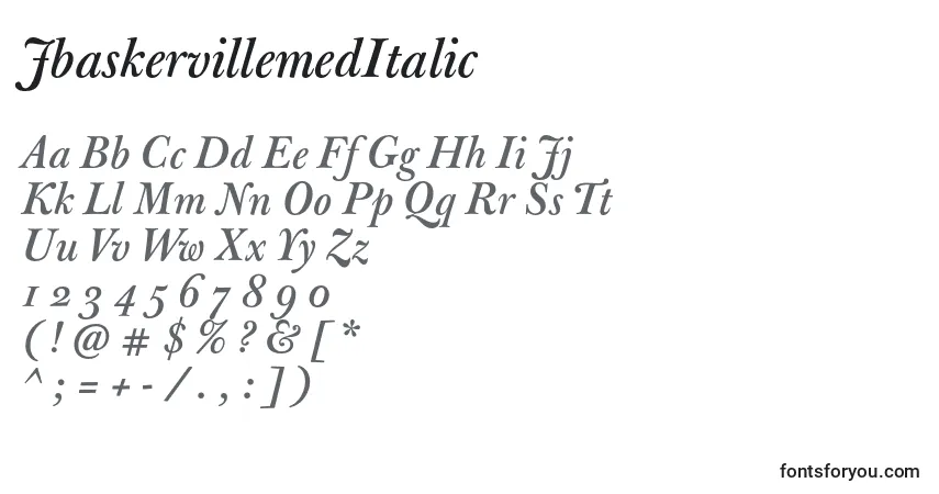 Schriftart JbaskervillemedItalic – Alphabet, Zahlen, spezielle Symbole
