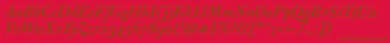 JbaskervillemedItalic-Schriftart – Braune Schriften auf rotem Hintergrund
