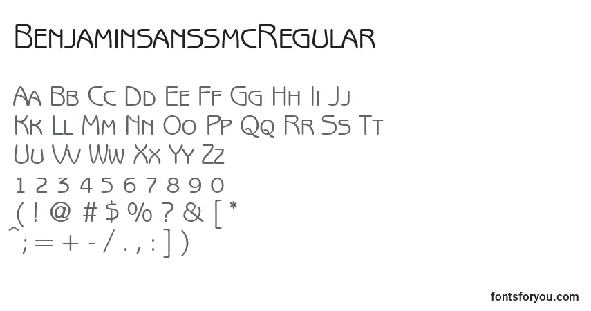 Czcionka BenjaminsanssmcRegular – alfabet, cyfry, specjalne znaki
