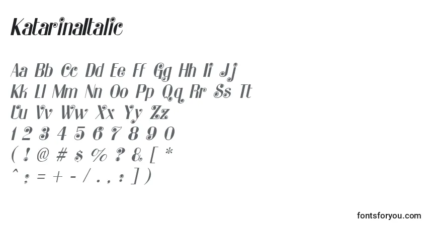 Czcionka KatarinaItalic – alfabet, cyfry, specjalne znaki