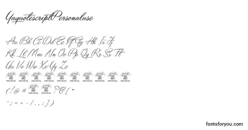 Schriftart YaquotescriptPersonaluse – Alphabet, Zahlen, spezielle Symbole