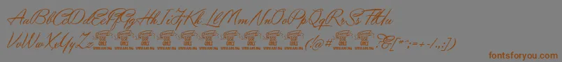 フォントYaquotescriptPersonaluse – 茶色の文字が灰色の背景にあります。