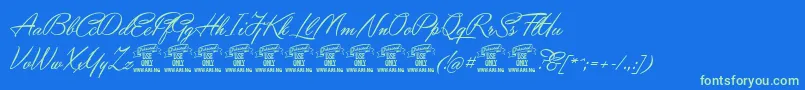 YaquotescriptPersonaluse Font – Green Fonts on Blue Background