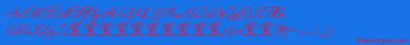 フォントYaquotescriptPersonaluse – 赤い文字の青い背景