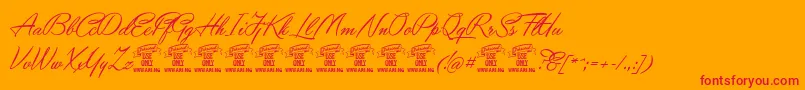フォントYaquotescriptPersonaluse – オレンジの背景に赤い文字