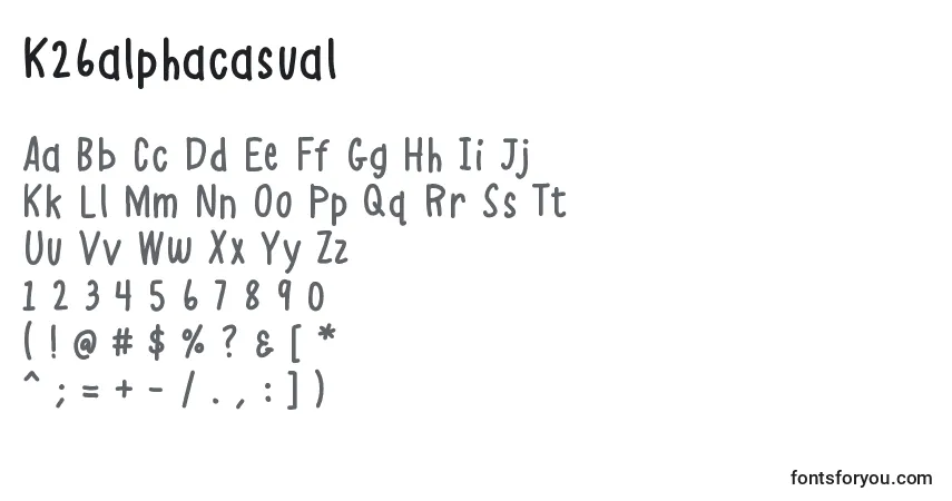 Czcionka K26alphacasual – alfabet, cyfry, specjalne znaki