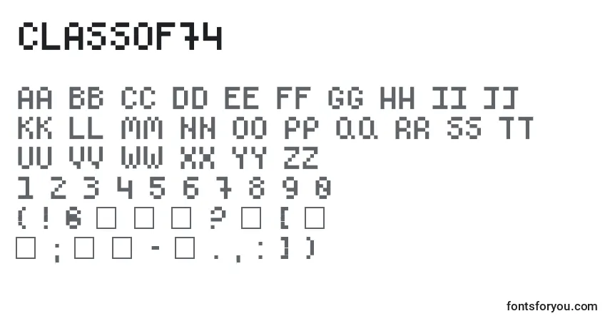 Schriftart ClassOf74 – Alphabet, Zahlen, spezielle Symbole