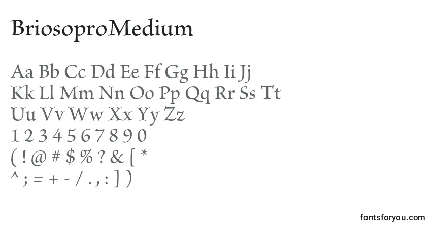 Czcionka BriosoproMedium – alfabet, cyfry, specjalne znaki