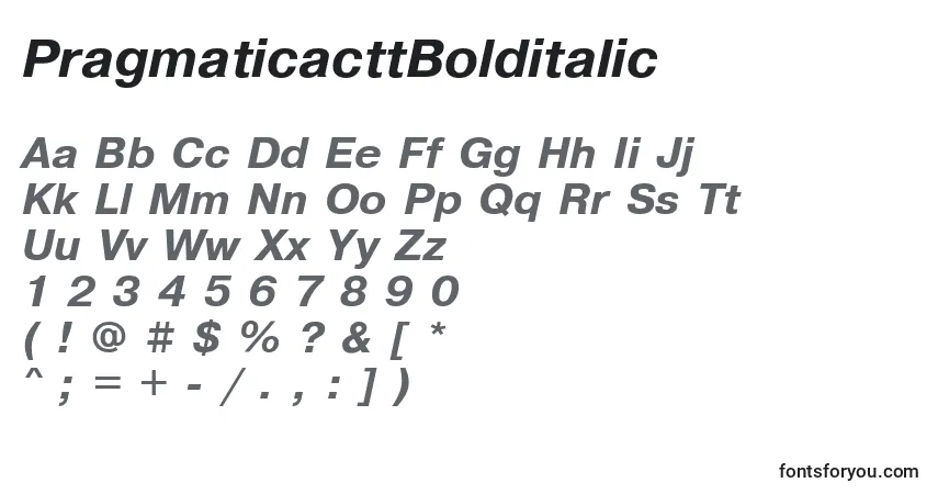 A fonte PragmaticacttBolditalic – alfabeto, números, caracteres especiais