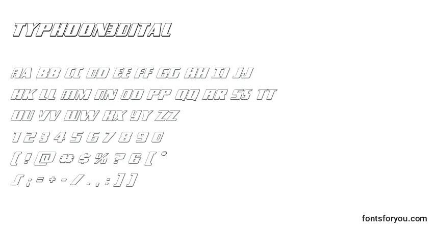 Czcionka Typhoon3Dital – alfabet, cyfry, specjalne znaki
