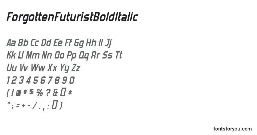 Fuente ForgottenFuturistBoldItalic - alfabeto, números, caracteres especiales