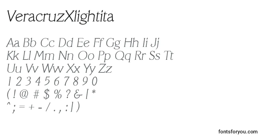 A fonte VeracruzXlightita – alfabeto, números, caracteres especiais