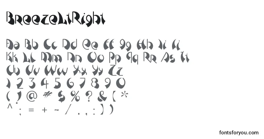 Czcionka BreezeLtRight – alfabet, cyfry, specjalne znaki