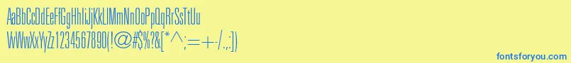 Fonte UniversltstdThinultracn – fontes azuis em um fundo amarelo
