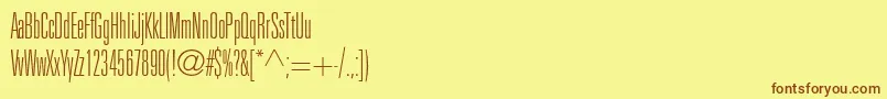 フォントUniversltstdThinultracn – 茶色の文字が黄色の背景にあります。