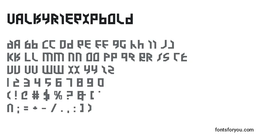Schriftart ValkyrieExpbold – Alphabet, Zahlen, spezielle Symbole