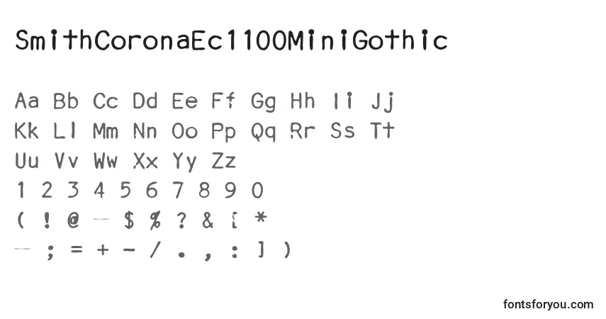 SmithCoronaEc1100MiniGothic-fontti – aakkoset, numerot, erikoismerkit
