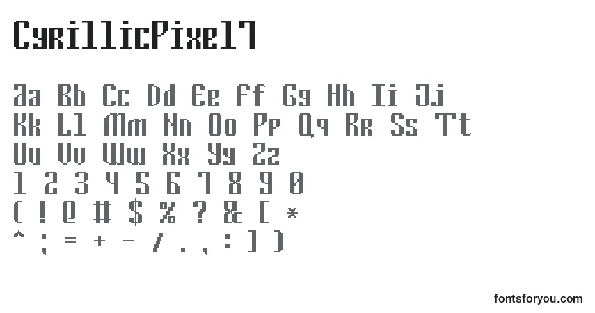 Czcionka CyrillicPixel7 – alfabet, cyfry, specjalne znaki