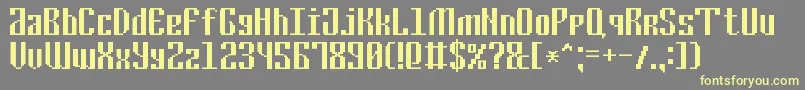 CyrillicPixel7-fontti – keltaiset fontit harmaalla taustalla