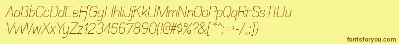 AkazanltItalic-Schriftart – Braune Schriften auf gelbem Hintergrund