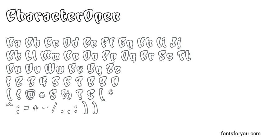 Czcionka CharacterOpen – alfabet, cyfry, specjalne znaki