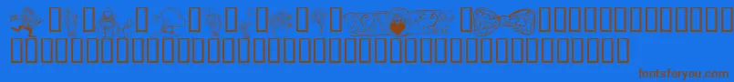 KrIrishKat2フォントについての詳細 フォントKrIrishKat2 – 茶色の文字が青い背景にあります。
